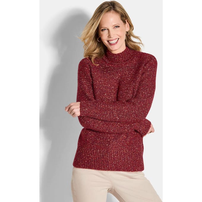 Tricot pullover in bouclé-look - rood / gemêl. - Gr. 48 van Goldner Fashion