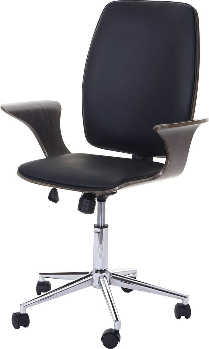 Bureaustoel MCW-C54, directiedraaistoel, gebogen hout kunstleder ~ grijs, zwarte bekleding