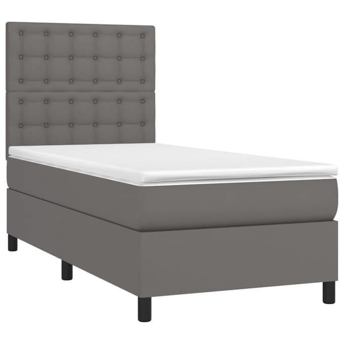 vidaXL - Boxspring - met - matras - en - LED - kunstleer - grijs - 100x200 - cm