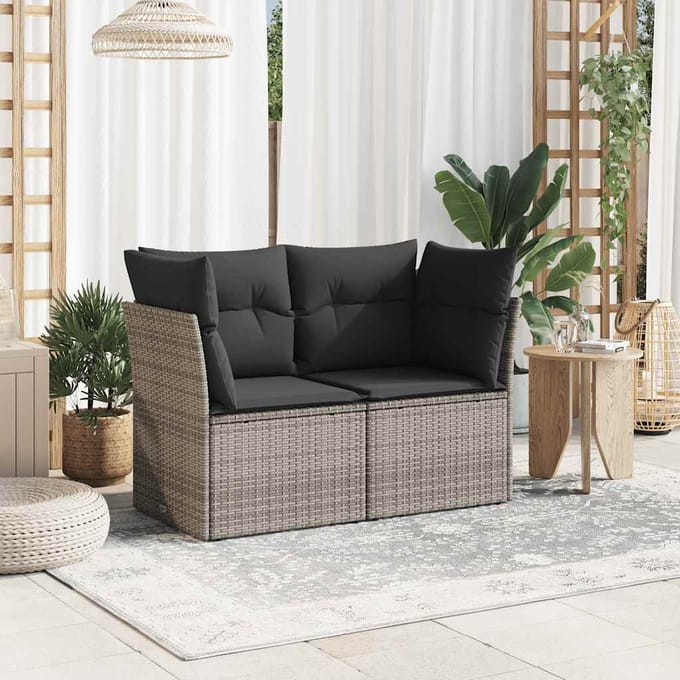 vidaXL - Tuinbank - 2-zits - met - kussens - poly - rattan - grijs