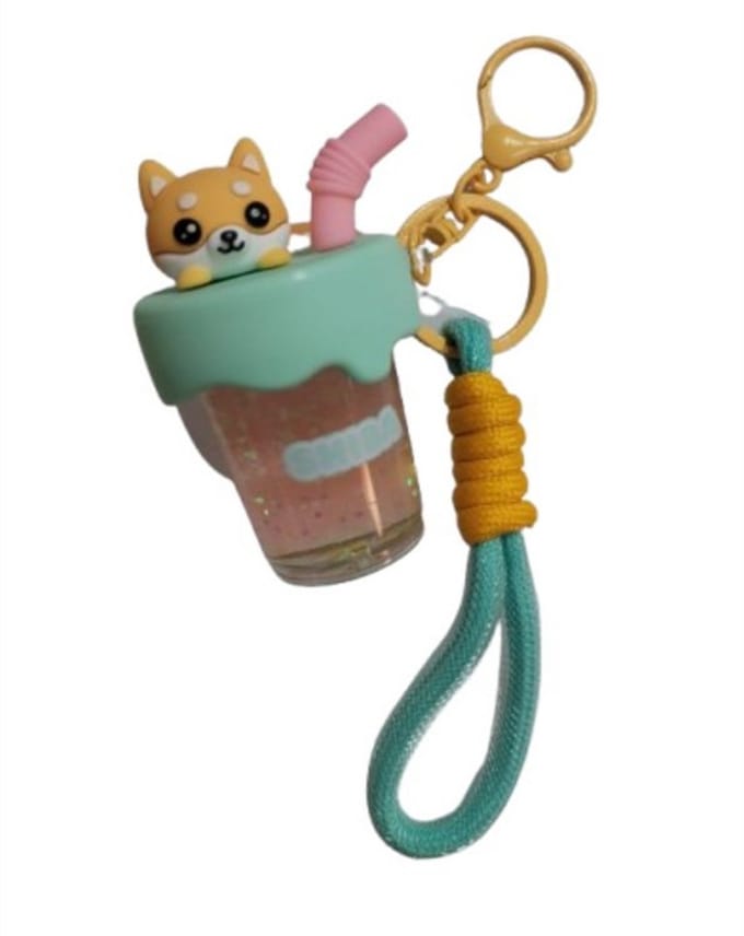 iTotal Sleutelhanger Bubble Tea SHIBA Hond Keychain Plastic and Metal 4.0x4.0x7.0cm