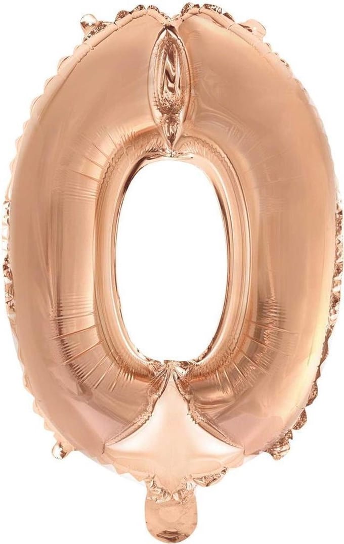 Folie Ballon Cijfer 0 Rosé Goud 41 cm met rietje