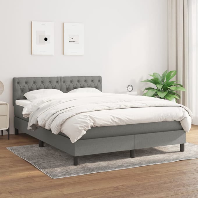 vidaXL - Boxspring - met - matras - stof - donkergrijs - 140x190 - cm