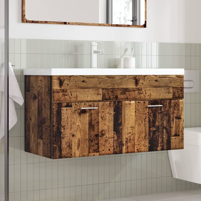 vidaXL - Wastafelkast - met - ingebouwde - wasbak - oud - houtkleurig