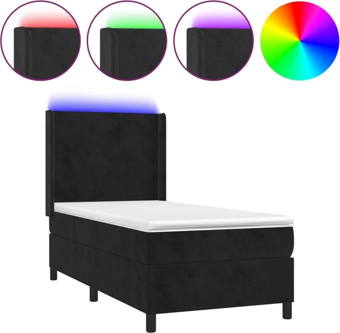 vidaXL - Boxspring - met - matras - en - LED - fluweel - zwart - 100x200 - cm