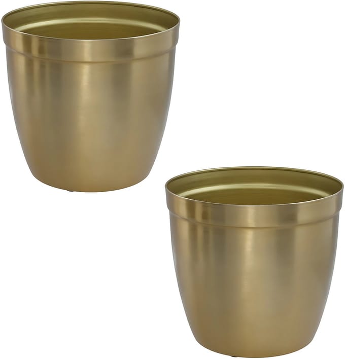 Gerimport bloempot Gea - 2x - goud - D13 cm - H12 cm - metaal - tuindecoratie