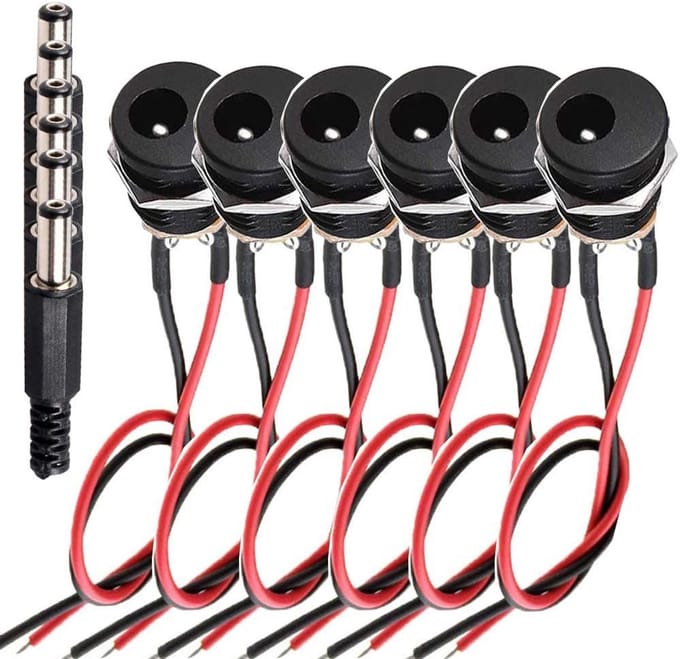 6x DC Voedingsconnector Set 5.5x2.1mm Vrouwelijk Paneelmontage Adapter met Kabel