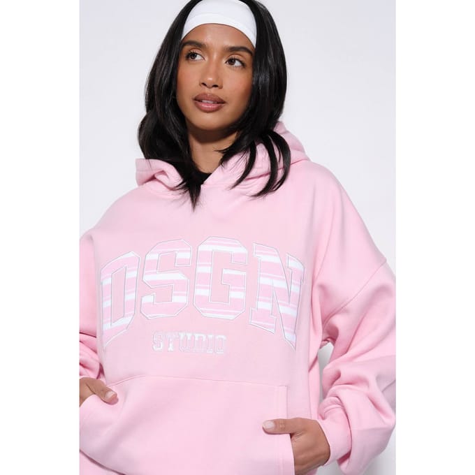 Dames Dsgn Studio Gestreepte Applicatie Oversized Hoodie | Lichtroze | Maat: XL