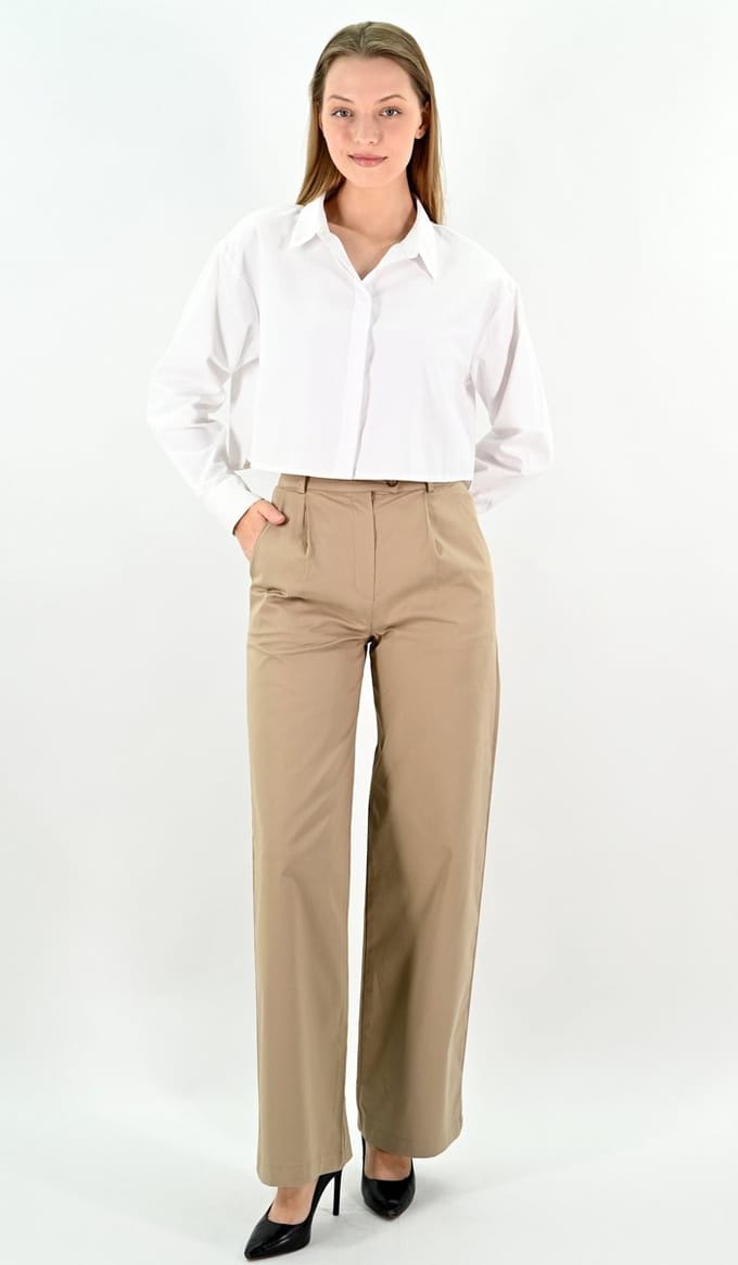 YesMooi - Wijde Broek met middelhoge taille - Camel - S (36)