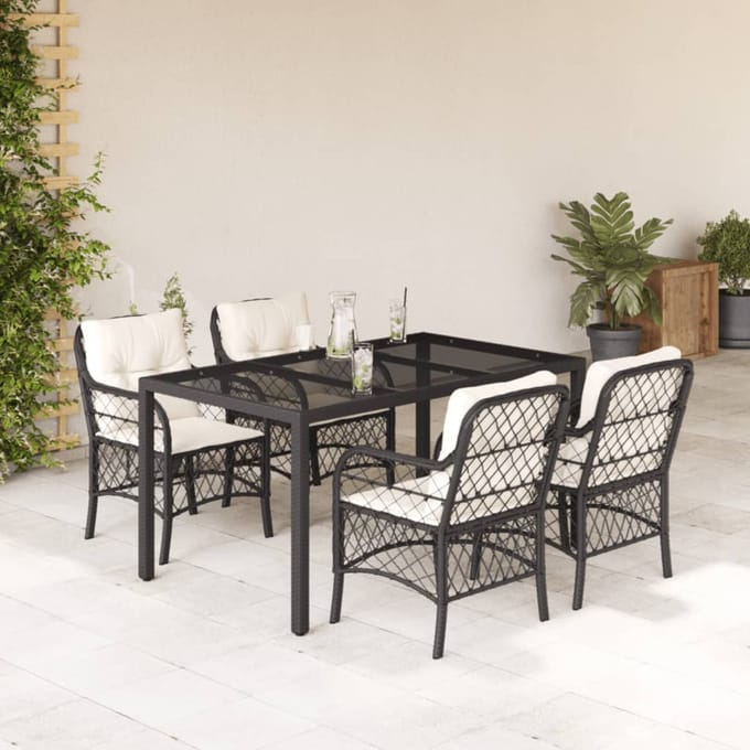 vidaXL - 5-delige - Tuinset - met - kussens - poly - rattan - zwart