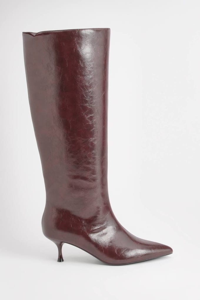 boohoo Dames Lage Stiletto Kolomlaarzen | Burgundy | Maat: 5