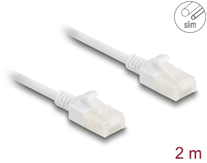 Delock RJ45 Network Cable Cat.6A plug to plug with robust latch for industrial use U/UTP Slim 2 m white