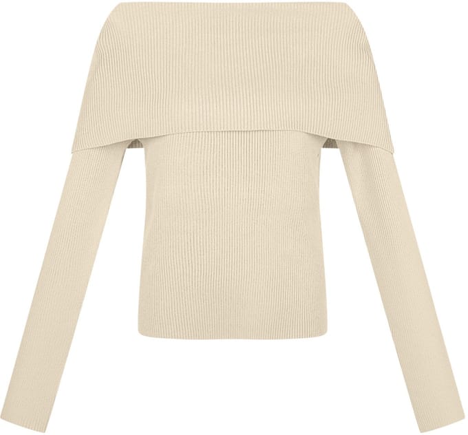 Innovatieve Viscose Gebreide Trui met Off-Shoulder Ontwerp - Beige - Maat S/M