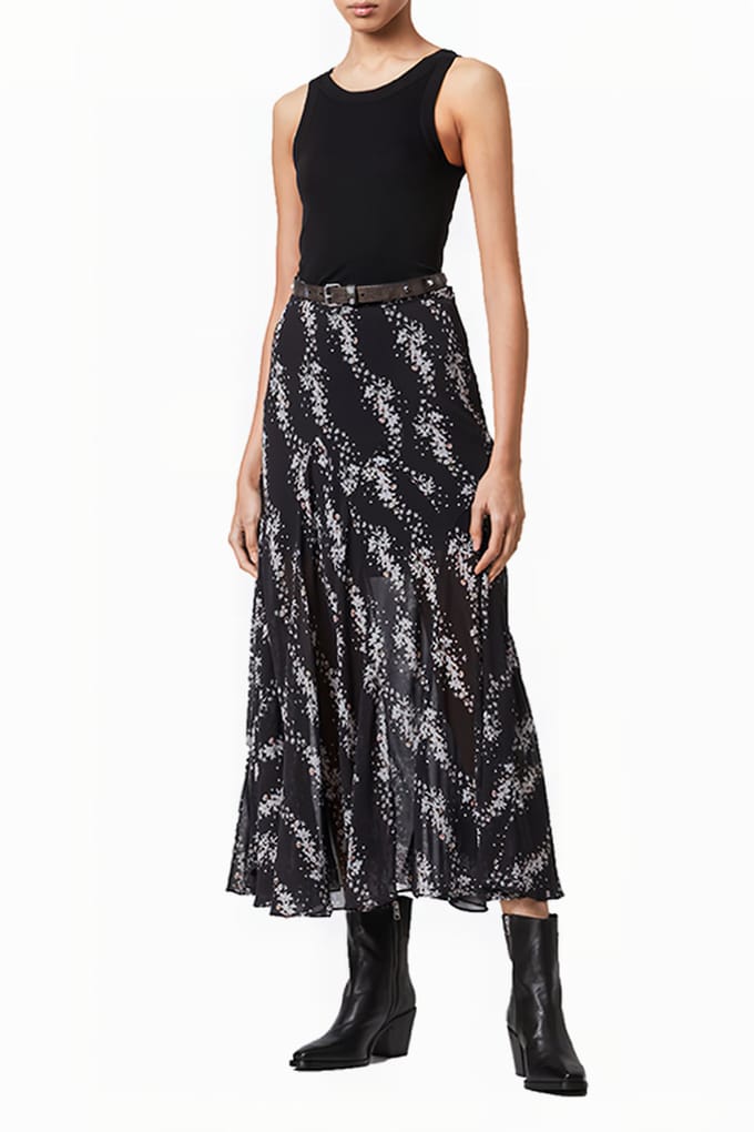AllSaints Primina Cultivar Ski Black Maat: 34 | Midi Rokken Outlet | Dames | Zwart
