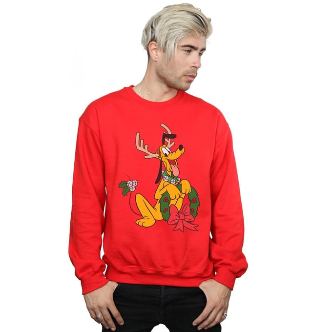 Disney Heren Pluto Kerstmis Rendier Sweatshirt (Rood)