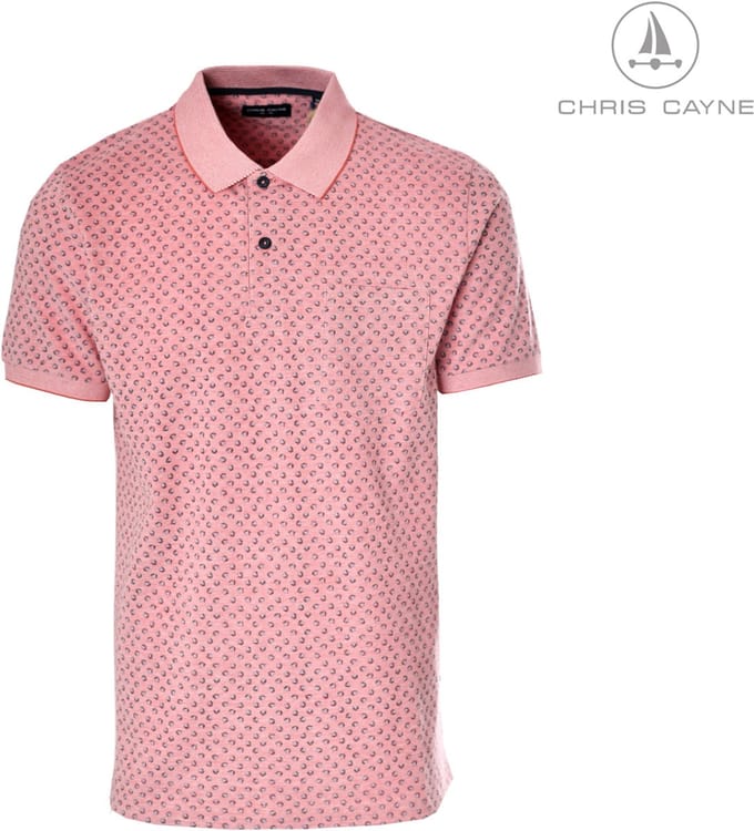 Chris Cayne heren poloshirt - L - print - two tone - brique - korte mouwen