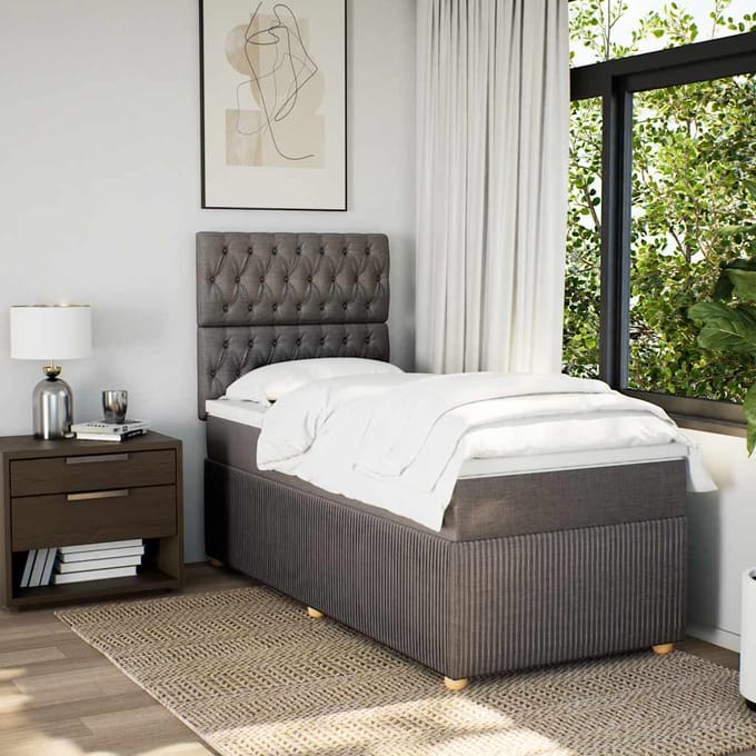 vidaXL - Boxspring - met - matras - stof - taupe - 90x200 - cm