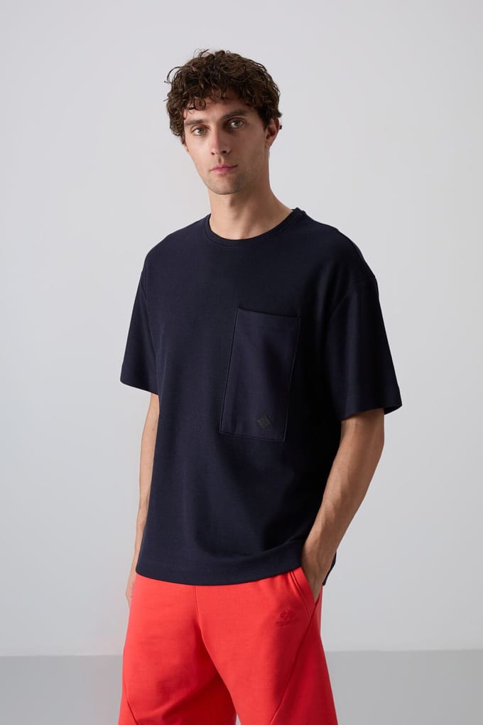 Oversized Katoenmix T-Shirt met Ronde Hals en Pocket