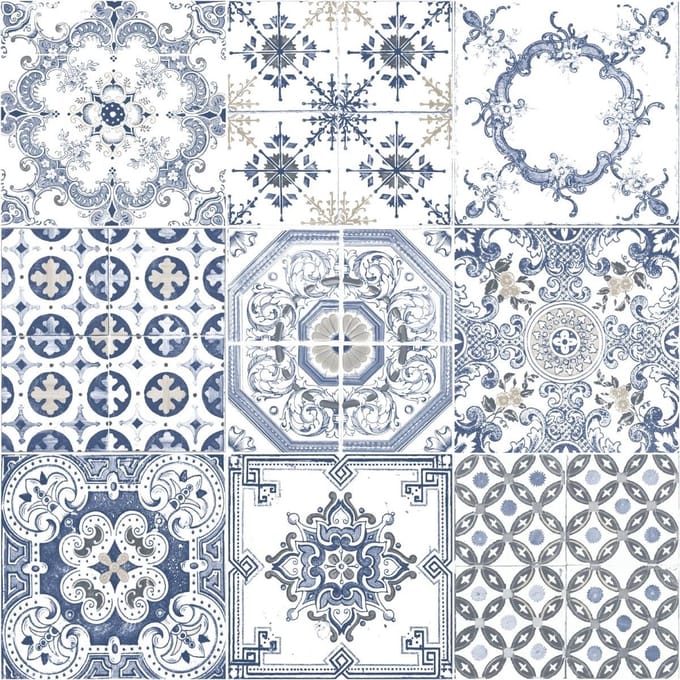 Dutch Wallcoverings schuimvinyl tegel - blauw/wit