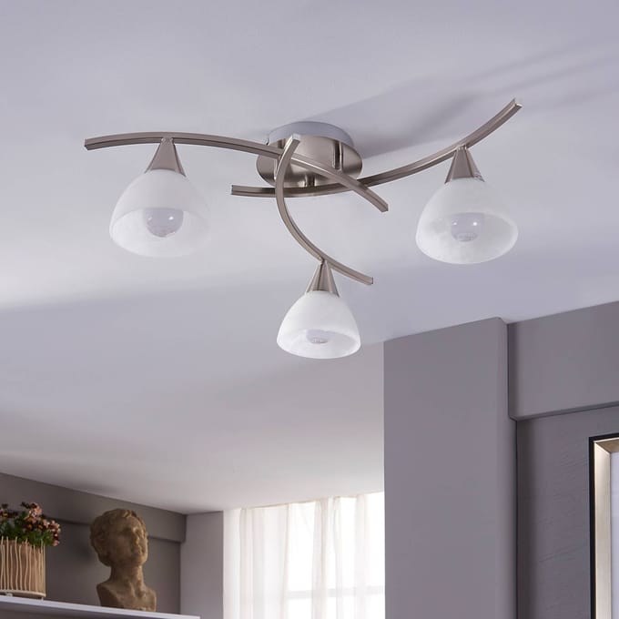 Lindby - plafondlamp - 3lichts - Glas, metaal - H: 18 cm - E14 - wit, mat nikkel