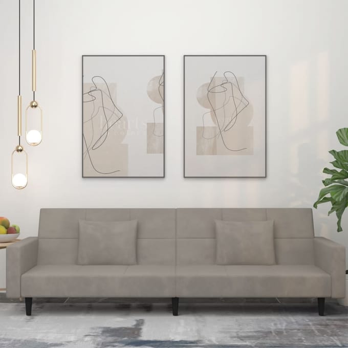 vidaXL - Slaapbank - 2-zits - met - 2 - kussens - fluweel - lichtgrijs