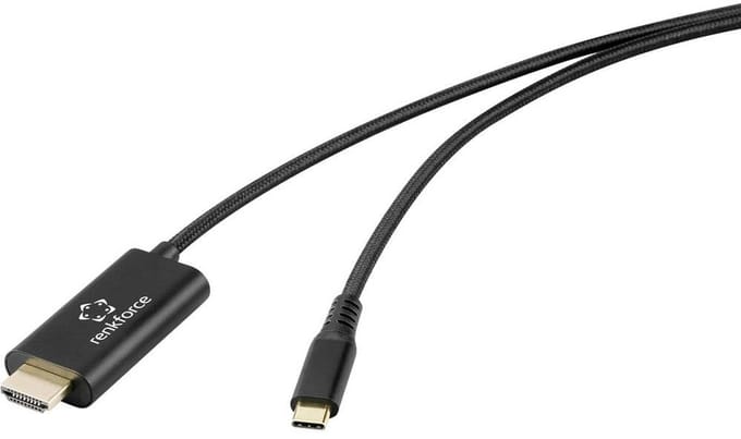 Renkforce RF-7116130 USB-C-displaykabel USB-C / HDMI Aansluitkabel USB-C stekker, HDMI-A-stekker, USB-C bus 2.00 m Zwart Met laadbus, 4K UHD