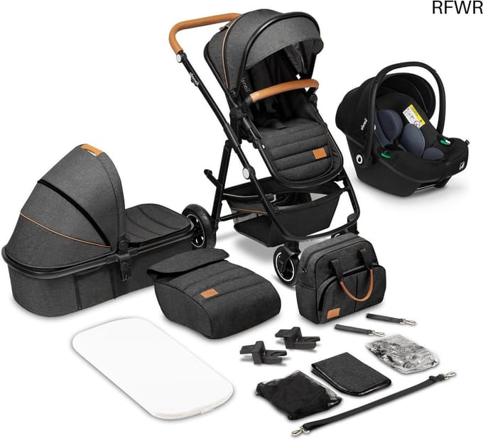 3-in-1 Kinderwagen - Combi Kinderwagen Set - Vanaf Geboorte - ADAC Gecertificeerd - Tot 4 Jaar - Zwart