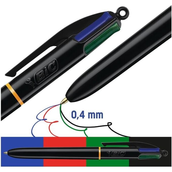 Balpen Bic 4kleuren Pro met ring medium zwart