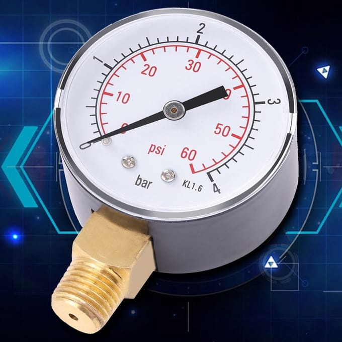 Dailygoods- Oliedrukmeter 0-60psi - Manometer - Mini-Manometer - Glycerine gevuld - Dubbelzijdig - Diameter wijzerplaat 50mm - Drukmeter
