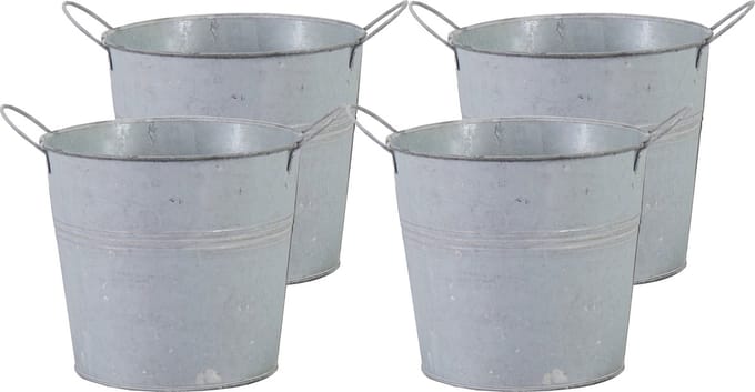 Mega Collections Emmer/plantenpot/bloempot - 4x - zink - whitewash - D16 x H14 cm