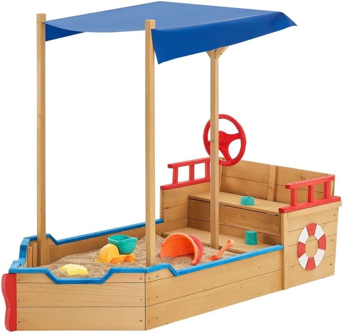 Houten Speelzandbak - Piratenschip - Incl. Bodemplaat