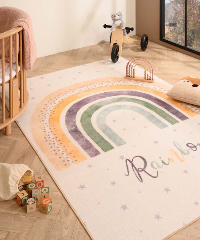 Kindervloerkleed regenboog - Joy crème 80x120