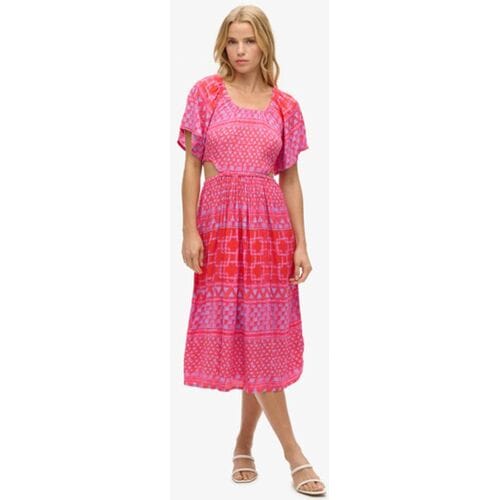 Superdry Midi-jurk met Print en Uitsnijding Roze Grootte: 42