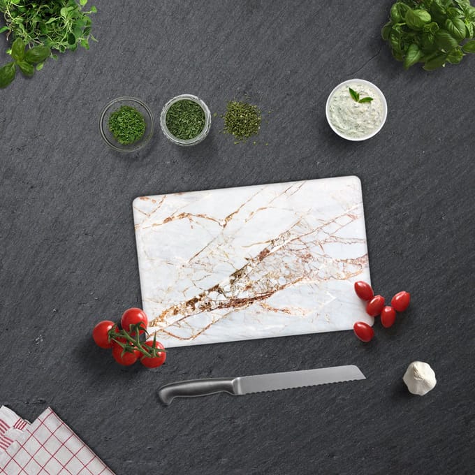 Goud Gedetailleerd Marmerlook Tempered Glas Snijplank 20cm × 30cm - Glassnijplank