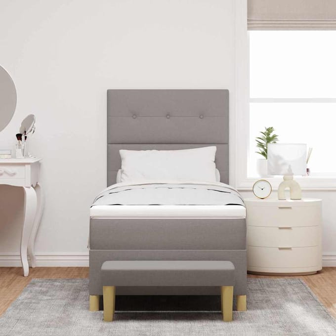vidaXL - Boxspring - bed - met - kussen - met - hoofdeinde - Taupe - 200 - x - 100 - cm - Stof