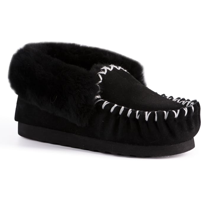 Aus Wooli "Waterloo" Australia Hand Stitched Womens Sheepskin Moccasin, Zwart
