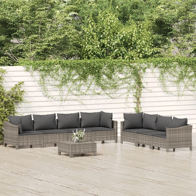 vidaXL - 8-delige - Loungeset - met - kussens - poly - rattan - grijs