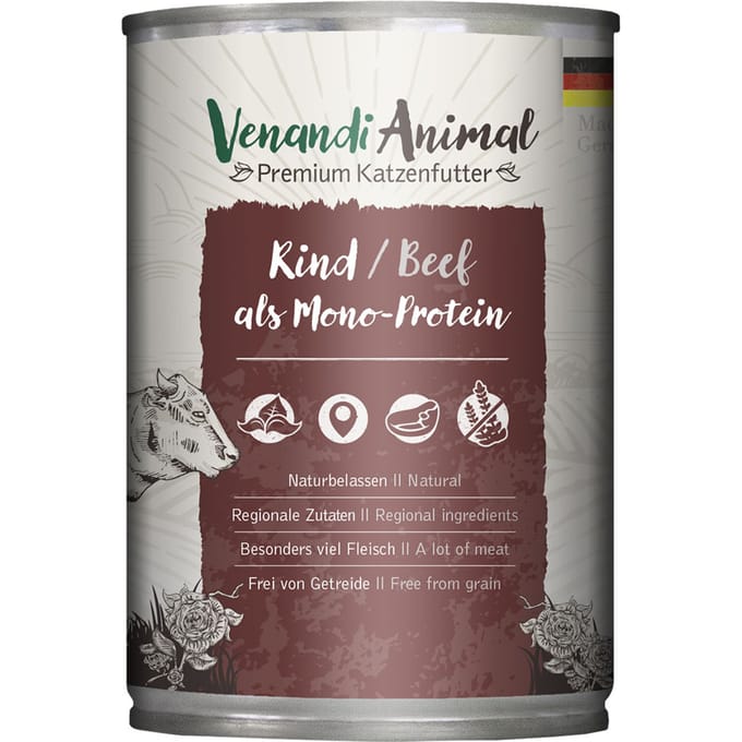 6x400g Venandi Animal Monoprotein Rundvlees kattenvoer nat