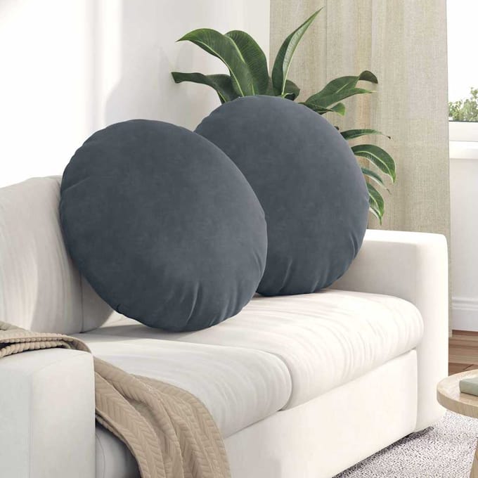 vidaXL - Zitkussens - 2 - st - Fluweel - Donkergrijs - Ø60 - x - 21 - cm
