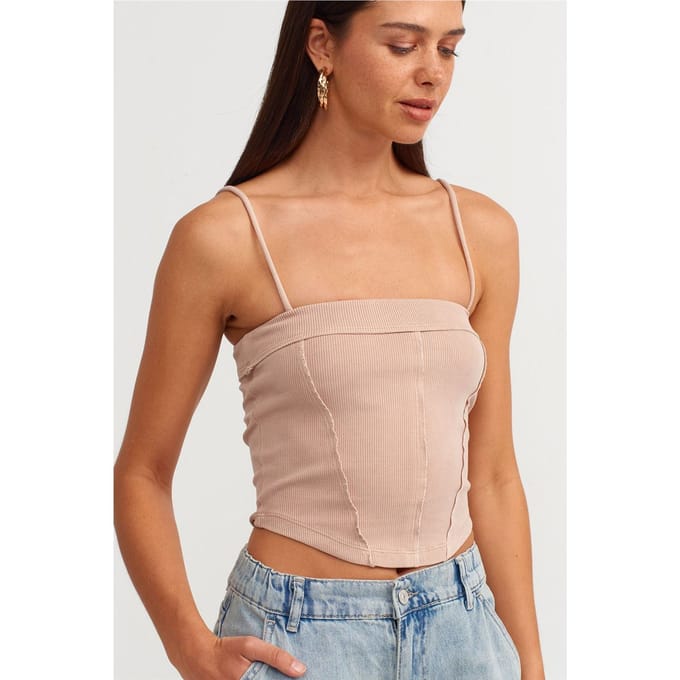 Geribbelde vierkante hals crop top