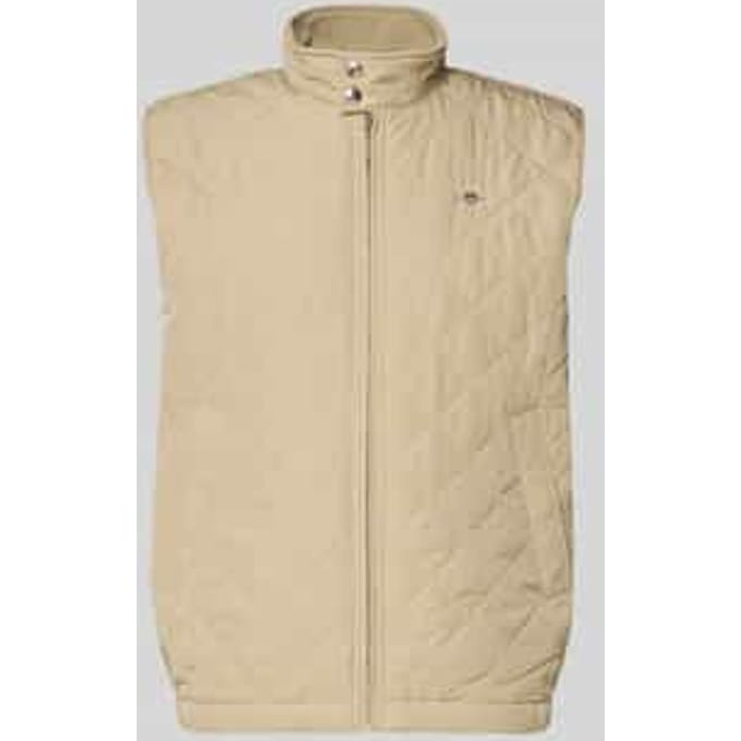 Gant Vest Solid Color Micro Textured Cotton Zip Avond Blauw / male