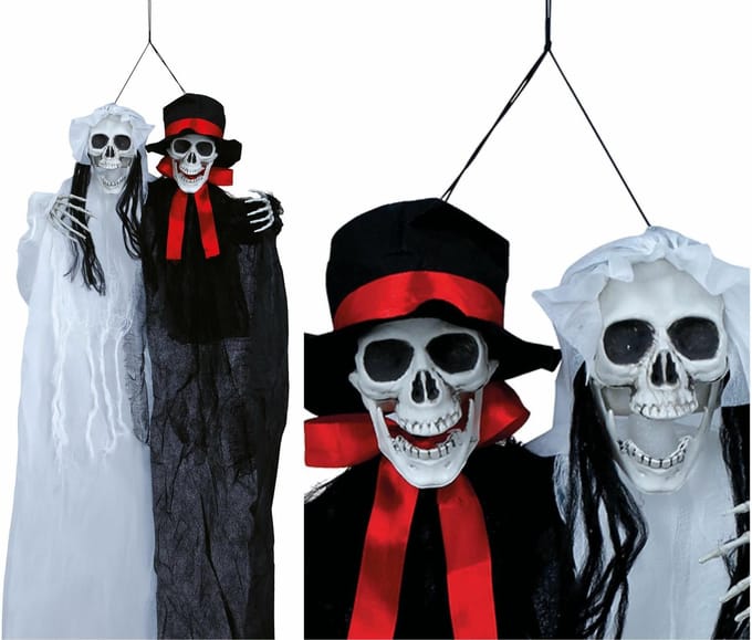 Fiestas Guirca Decoratie skeletten/geraamte bruid en bruidegom - hangend - 90 cm - Halloween/horror versiering