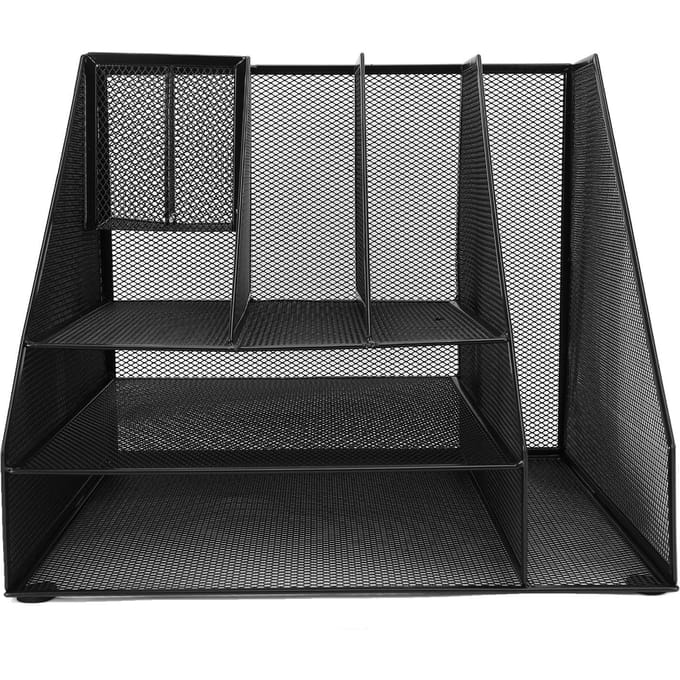 Bureau Organizer Zwart IJzer Gaas 3 Laags Papier Brievenbak 2 Pennenhouders en Documenten Organizer gray