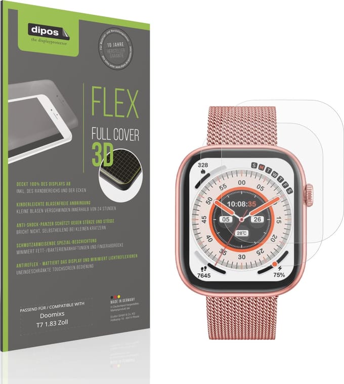 dipos FLEX – 2x Matte Screenprotector geschikt voor Doomixs T7 1.83 Zoll | Volledige Schermbescherming | Case-Friendly