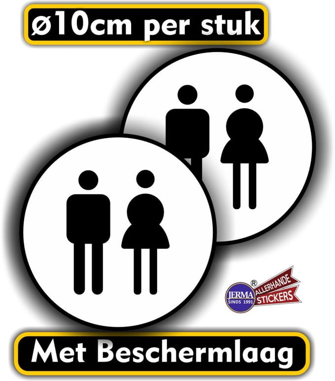 Jerma - Dames en Heren - WC - Sticker - set 2 st - Ø 10 cm - Zelfklevend - Krasbestendig - Vinyl