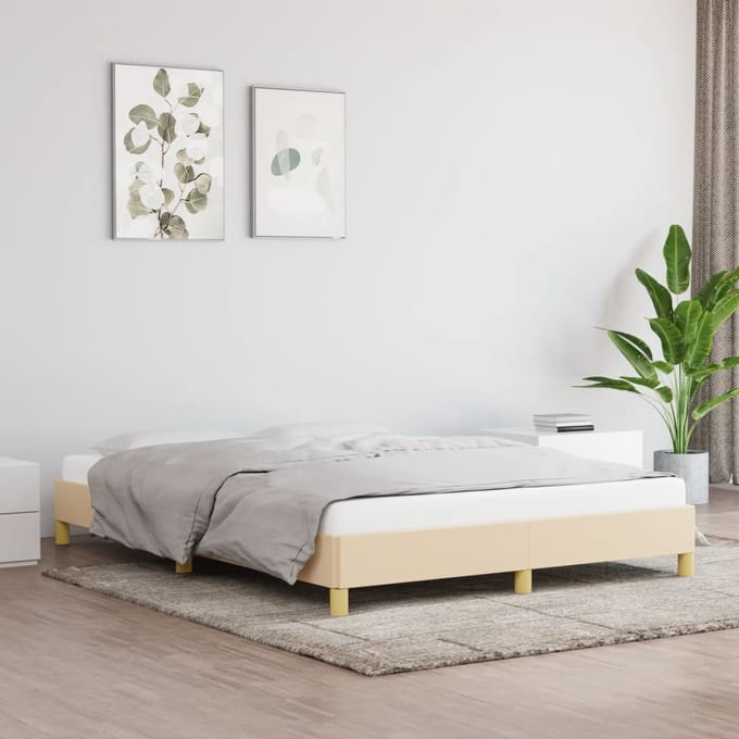 vidaXL - Bedframe - zonder - matras - stof - crèmekleurig - 140x190 - cm