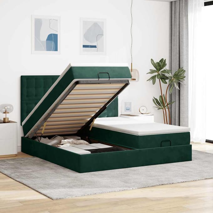 vidaXL - Ottoman - bed - met - matrassen - 200x200cm - fluweel - donkergroen