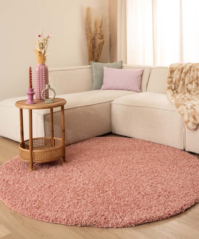 Rond hoogpolig vloerkleed - Shaggy Trend roze 300