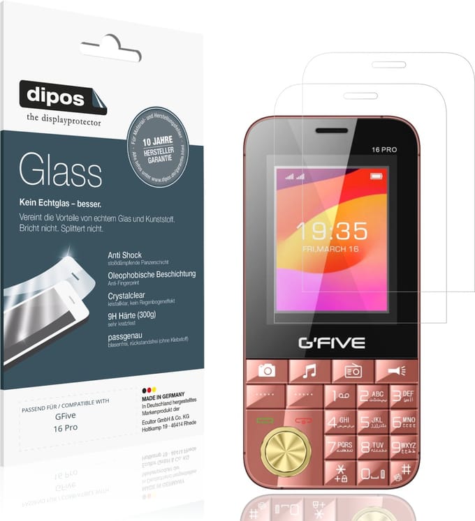 dipos – 2x Pantserfolie geschikt voor GFive 16 Pro | 9H Screenprotector