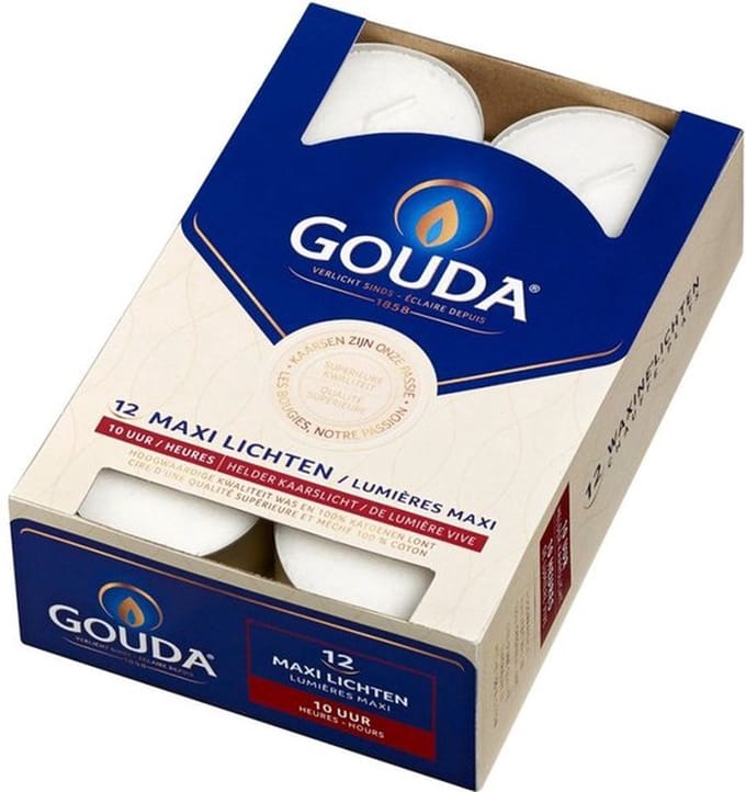 Gouda theelichten - 12 maxi waxinelichtjes 10 branduren